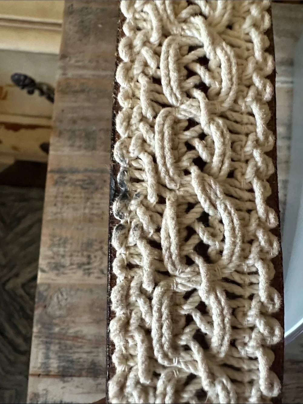 Crocheted & Brown Leather Belt size 36